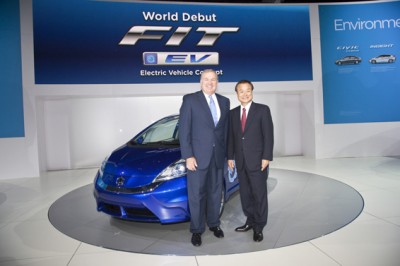 Takanobu Ito and John Mendel, American Honda Motor Co., Inc., executive vice president of sales, introduce the all-new Fit EV Concept electric vehicle.jpg